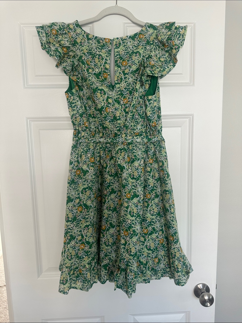 Sugarlips Green Floral Ruffle Eyelet Mini Dress with Yellow Accents - Picture 5 of 7